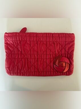 Vintage Christian Dior Red Quilted Leather Clutch with Rosette Detail (LIKE NEW)